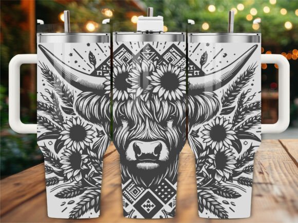 Sunflower Highland Cow Tumbler Wrap